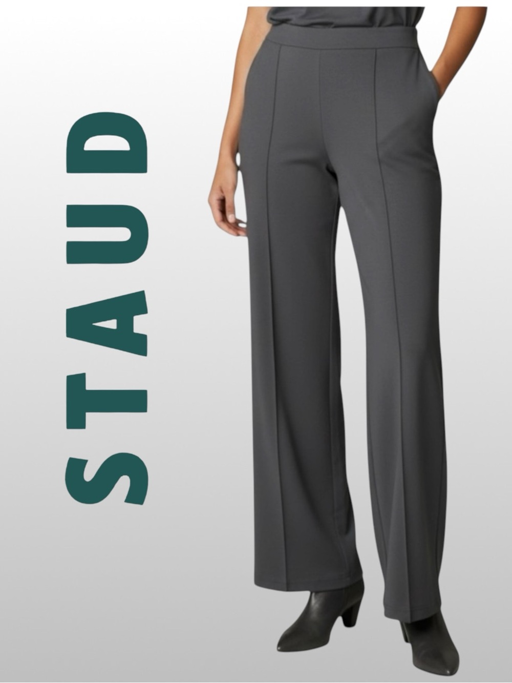 Staud Knack Pants Gray Size:XL Flare with Center Seam Professional Trousers Grey